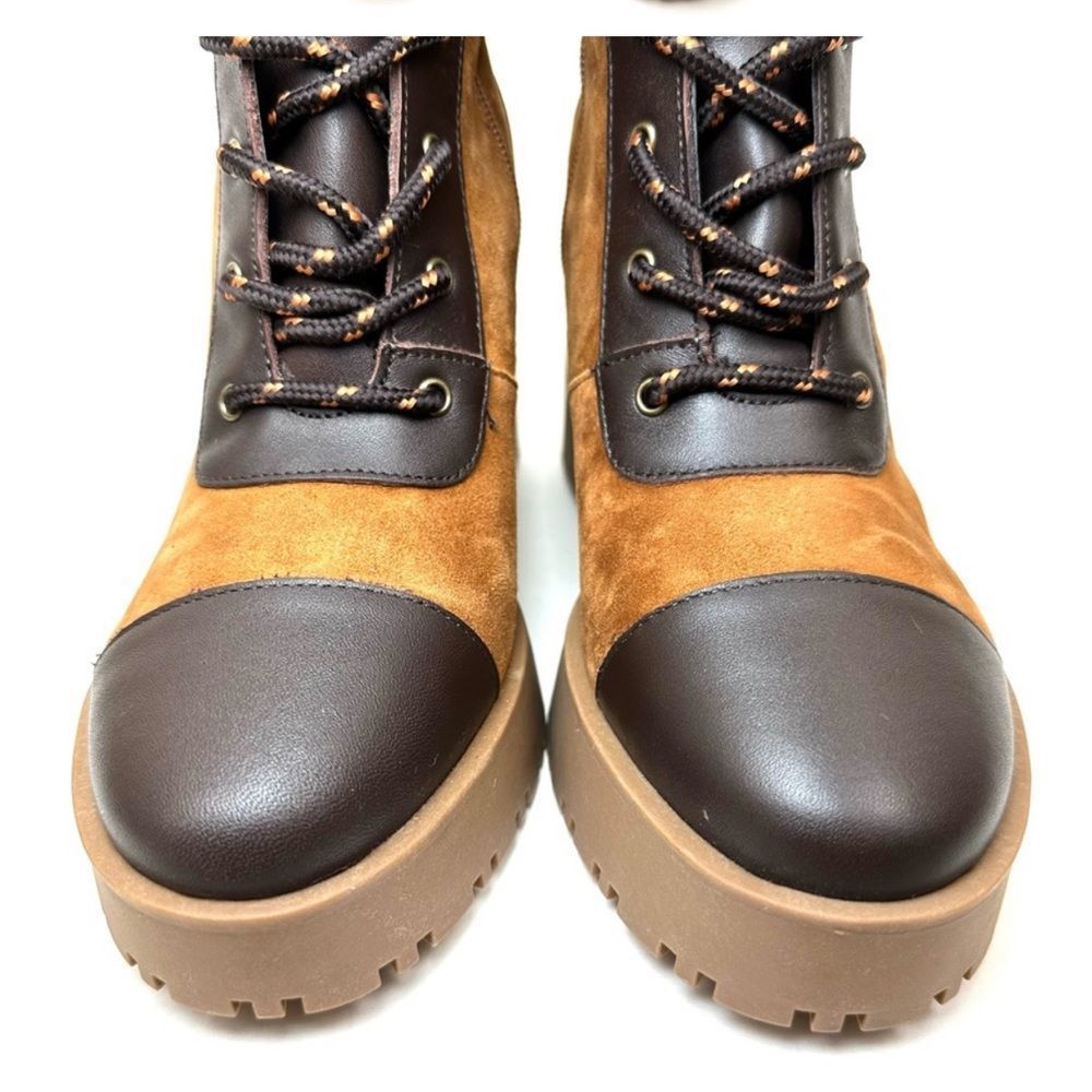 Chelsea and Violet Zaire Leather Suede Platform Boots Lug Sole Brown Black 8.5 M - Picture 4 of 12